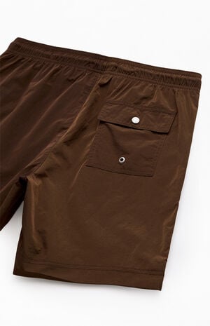 Brown Solid 6.5" Swim Trunks image number 4