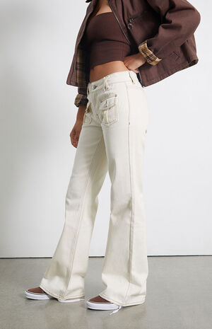 Off White Low Rise Cargo Flare Pants image number 3