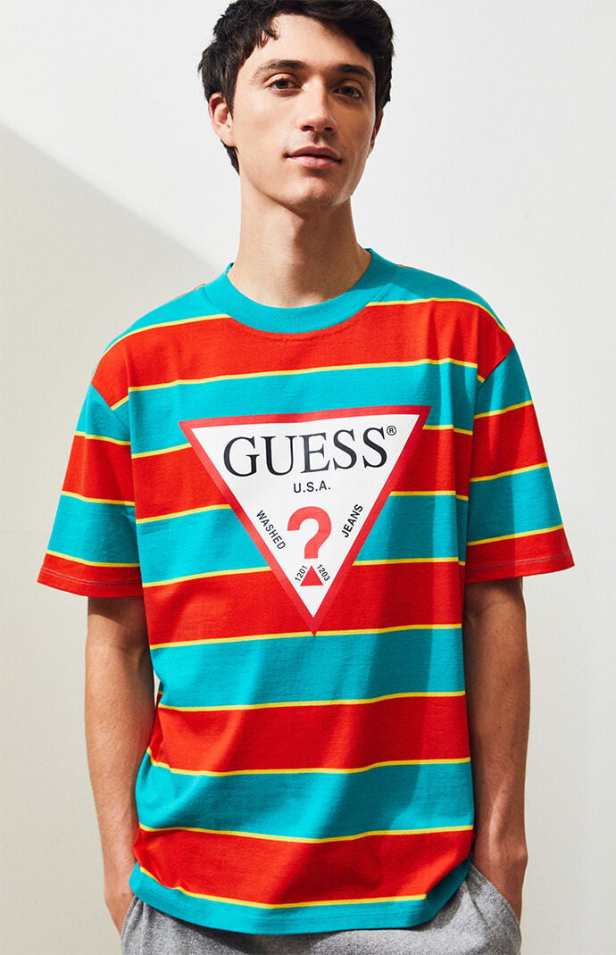 red white and blue guess shirt