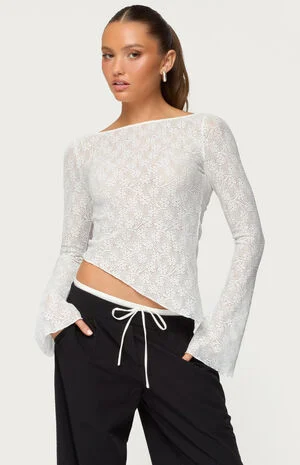 Mare Asymmetric Gem Sheer Lace Top image number 1