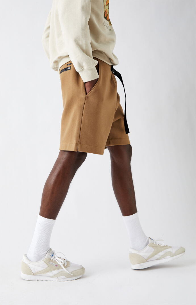 Brown Fleece Belted Volleyball Shorts
