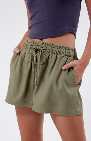 Linen Elastic Waist Shorts image number 2
