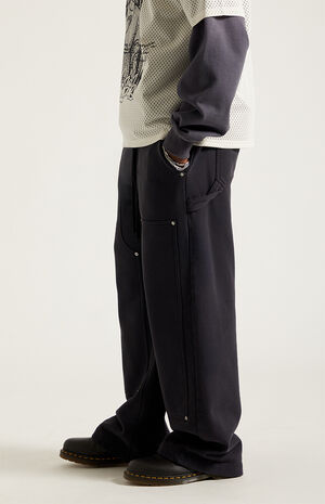 Black Paneled Carpenter Fleece Extreme Baggy Sweatpants image number 3