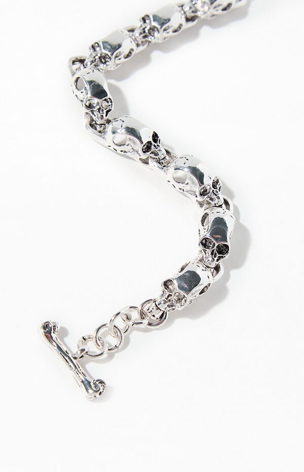 Pacsun Silver Skull And Bones Bracelet