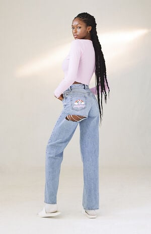 Playboy By Pacsun Light Blue Back Slash Boyfriend Jeans Pacsun