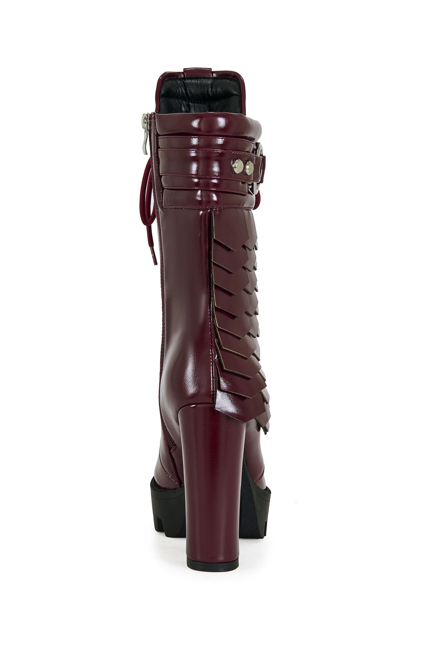 AZALEA WANG Gernot Burgundy Platform Lace Up Booties