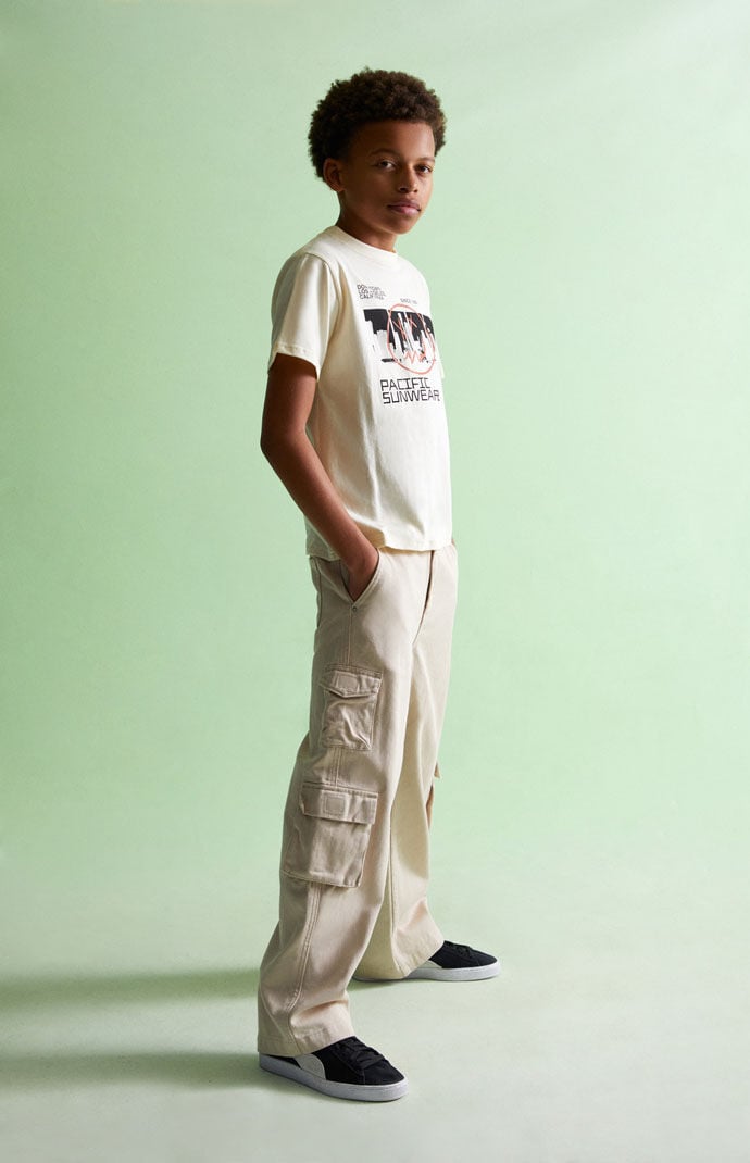 PacSun Kids Off White Baggy Cargo Jeans PacSun