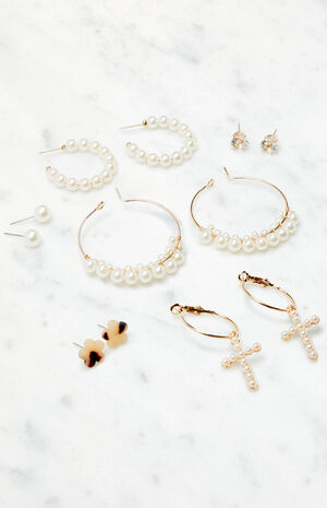 6 Pack Pearl Cross Earrings image number 2