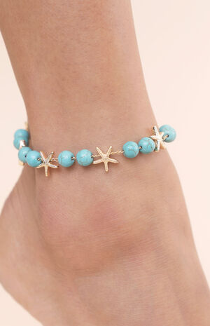 Starfish & Turquoise Beaded Anklet image number 3