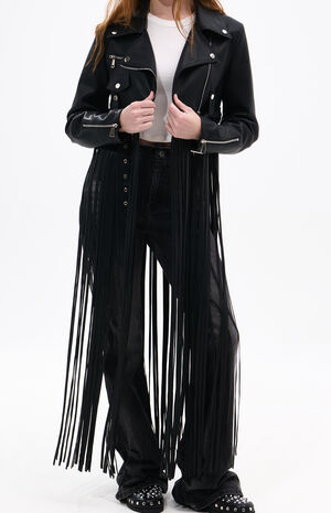 Coop Black Fringe Faux Leather Moto Jacket image number 5