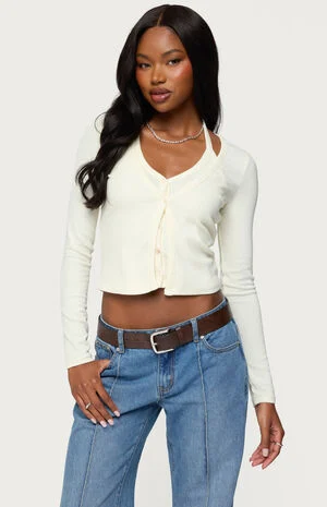 Cardigan & Halter Two Piece Knit Top image number 1