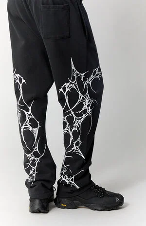 Washed Black Graphic Fleece Straight Leg Sweatpants image number 5