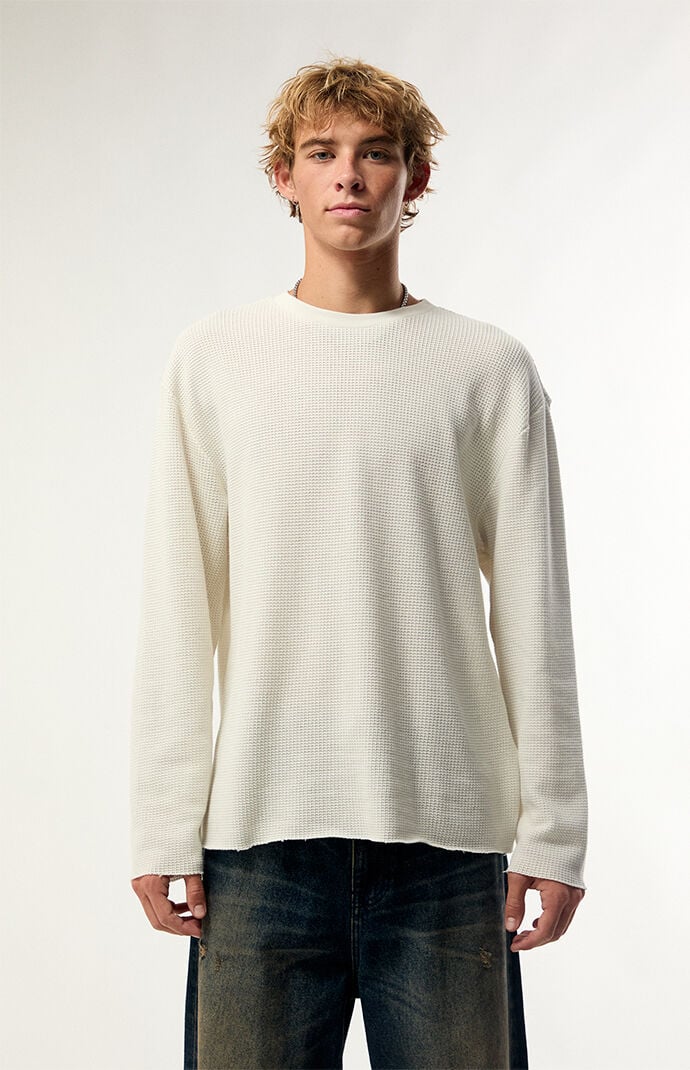 Pacsun Cream Solid Waffle Long Sleeve T-Shirt