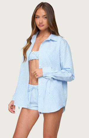 Yaffa Oversized Gingham Button Up Shirt image number 2