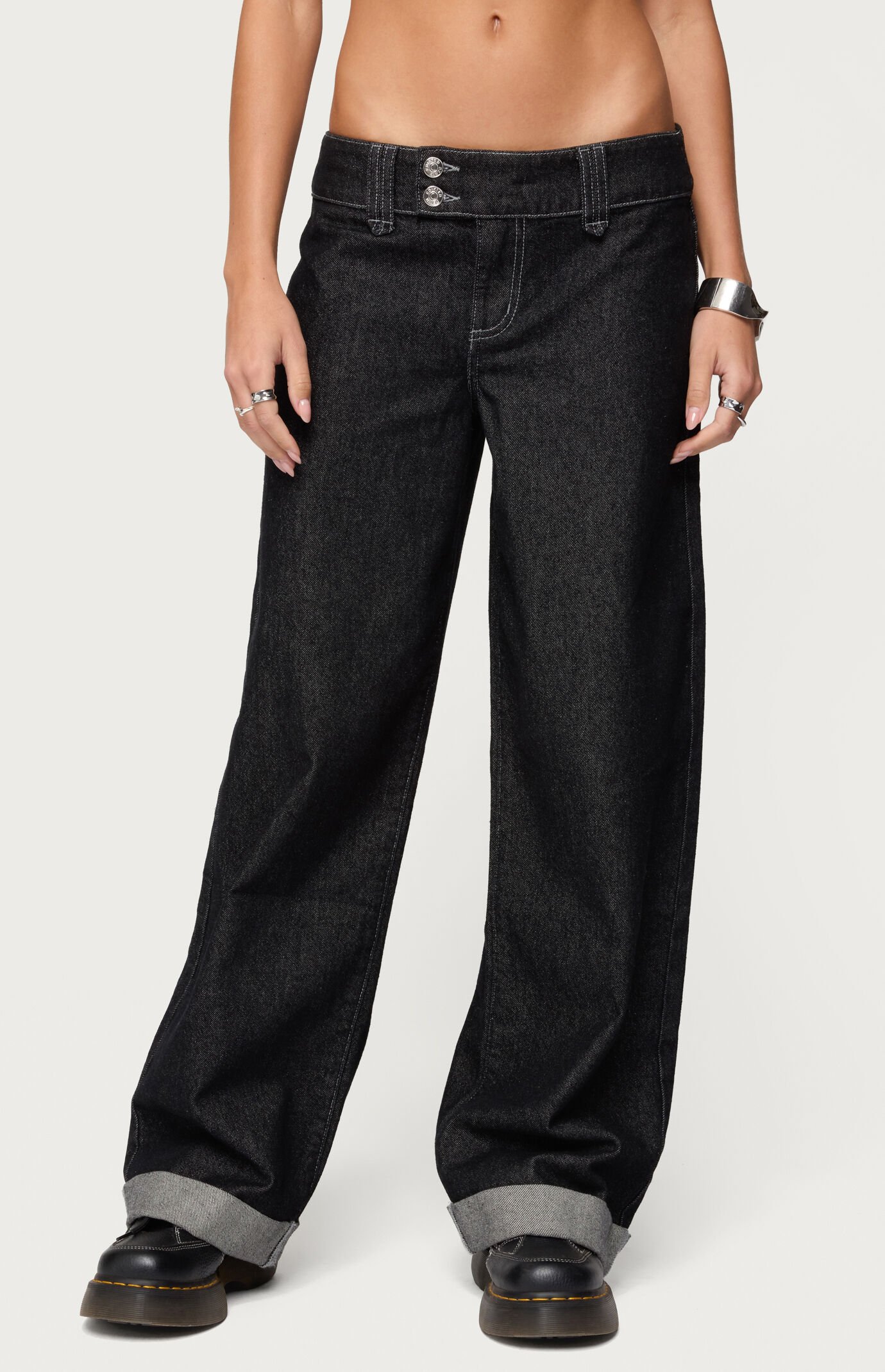 Edikted Cuffed Low Rise Straight Leg Jeans