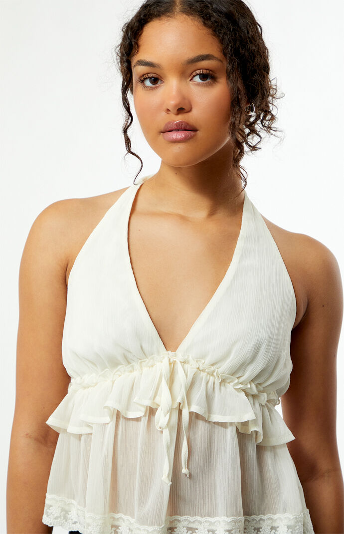 Your Favorite Bella Chiffon Ruffle Halter Top | Pacsun