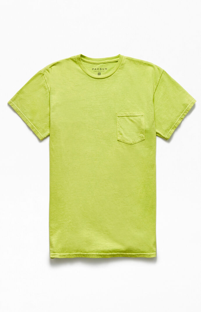 Neon Green Acid Wash Pocket T-Shirt