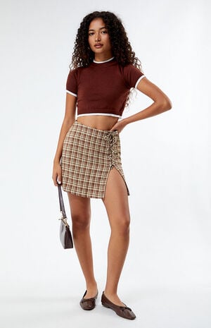 Plaid Lace Up Mini Skirt