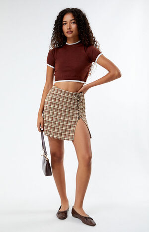 Plaid Lace Up Mini Skirt image number 1