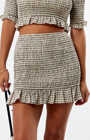 Checkerboard Smocked Mini Skirt image number 2