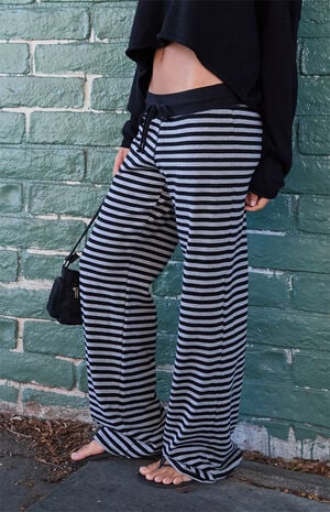 Black and Gray Hilary Striped Yoga Baggy Sweatpants image number 3