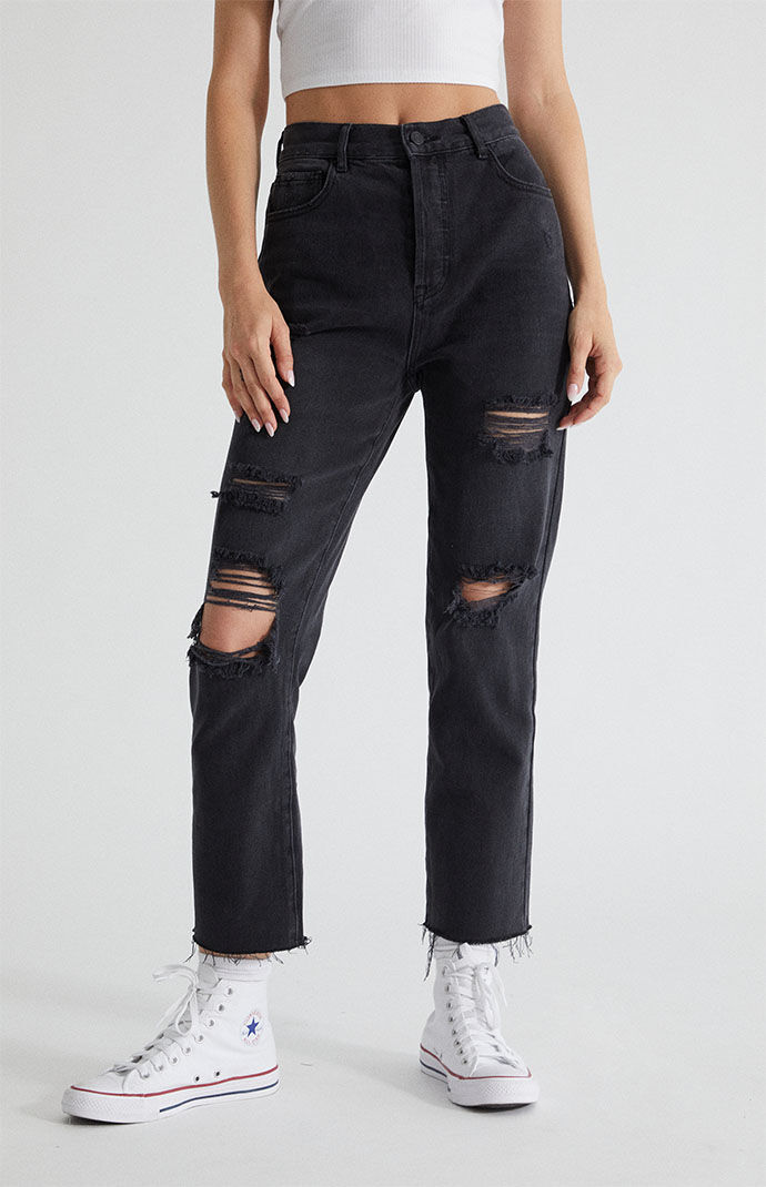 black straight ripped jeans