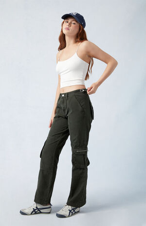 Army Green Mid Rise Vintage Bootcut Pants image number 4
