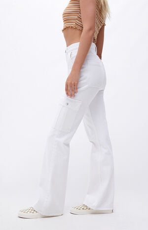 White High Waisted Cargo Bootcut Pants image number 3