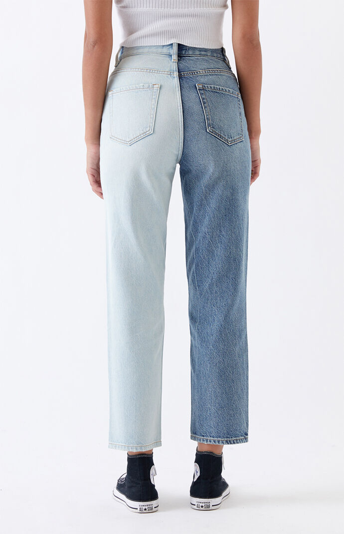 two different colored leg jeans