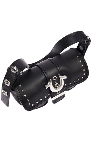Black Smooth Moto Studded Shoulder Bag image number 5