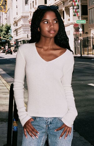 White V-Neck Sweater image number 1