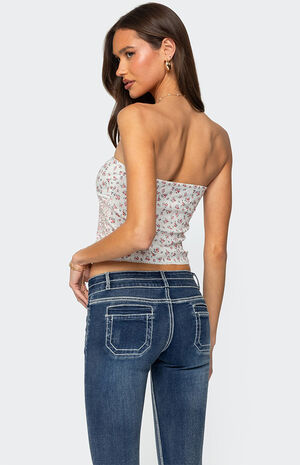 Mixed Floral Pointelle Tube Top image number 5