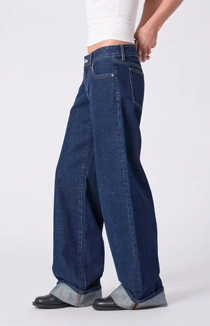 Kaia Ultimate Low Rise Baggy Jeans Roll Cuff Dark Blue image number 3