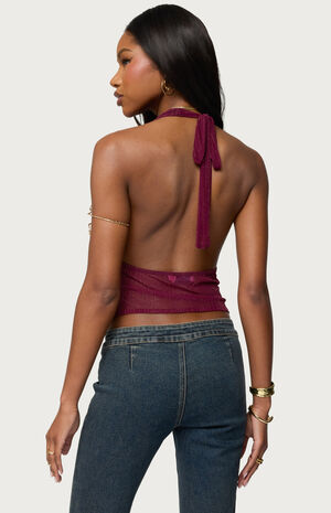 Mimi Asymmetric Textured Mesh Halter Top image number 3