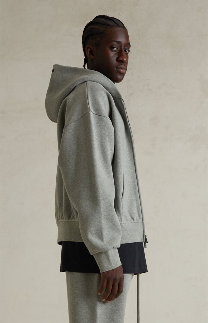 Fear of God ESSENTIALS Concrete Heather Classic Fleece Zip Up Hoodie