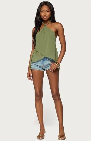 Chiffon Split Back Halter Top image number 4