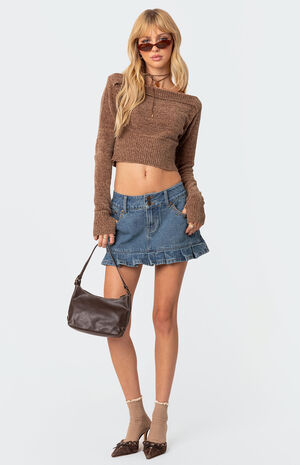 Pleated Hem Washed Denim Mini Skirt image number 3