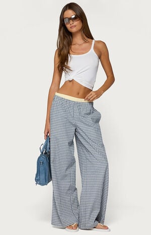 Indya Contrast Plaid Wide Leg Pants image number 5