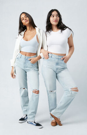 Eco Stretch Light Indigo Ripped Curve Dad Jeans image number 1