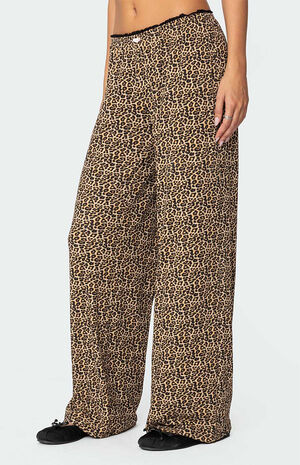 Lue Leopard Printed Ribbed Pants image number 3