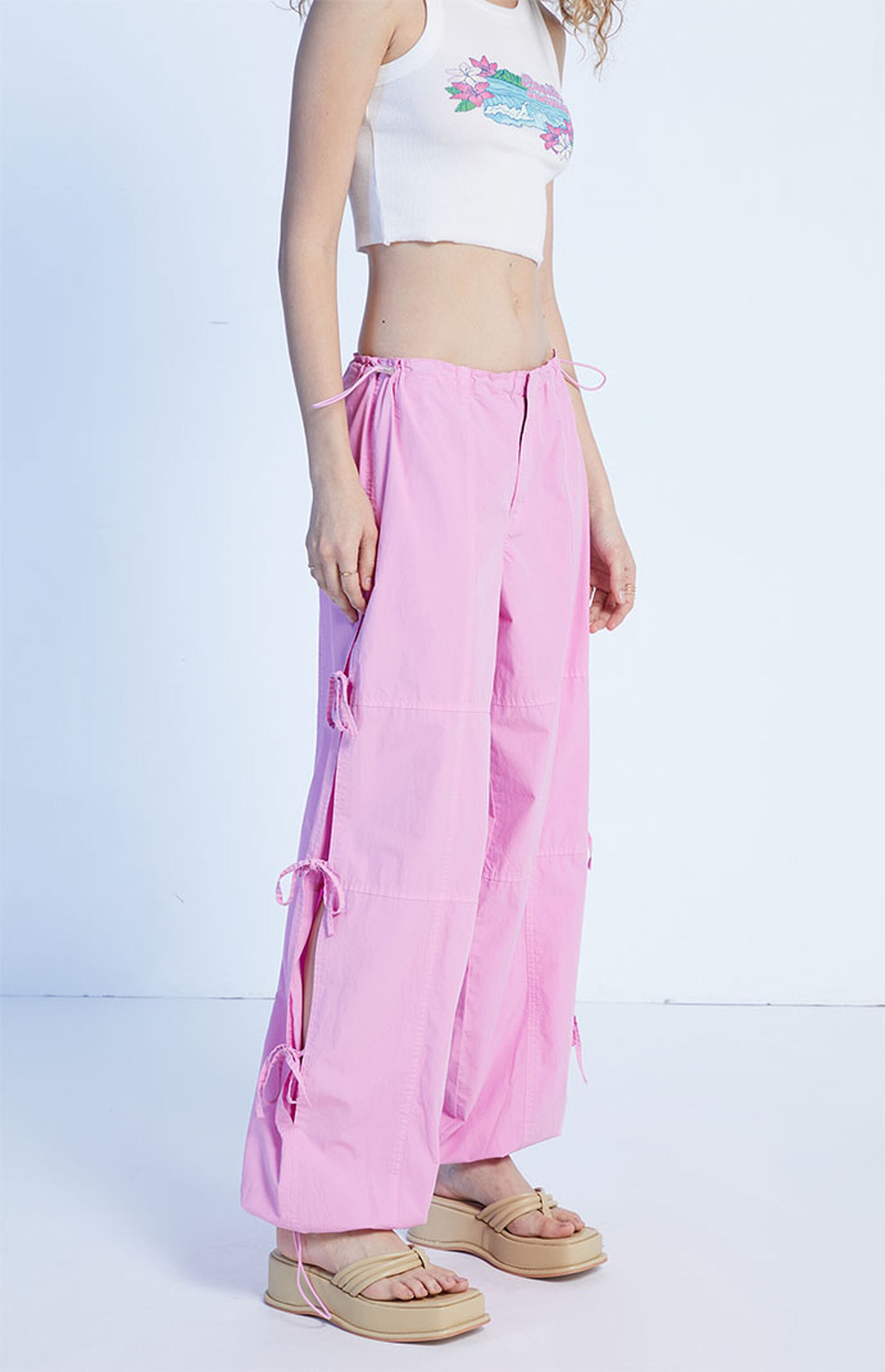 PacSun Pink Side Ties Parachute Pants PacSun