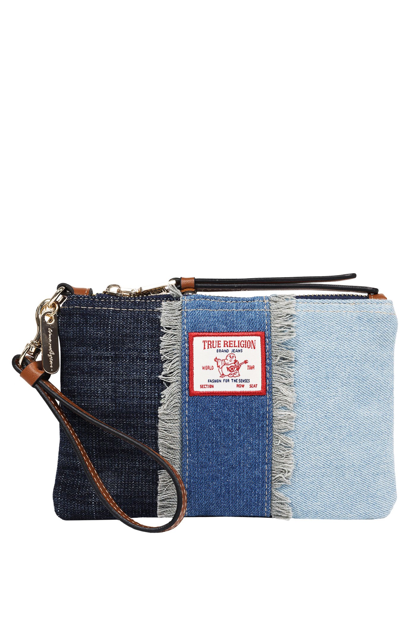 True Religion Frayed Panel Denim Pouch Wristlet