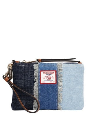 Frayed Panel Denim Pouch Wristlet image number 1