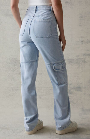 Light Blue Cargo '90s Boyfriend Jeans image number 4