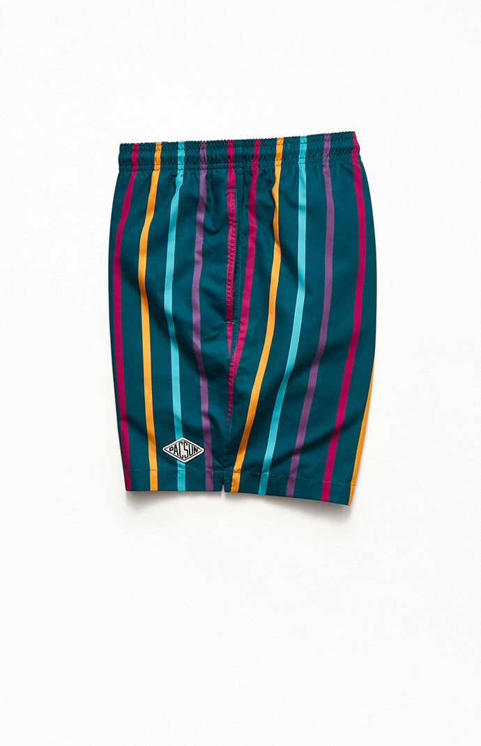 Multicolor Vertical Striped 17" Swim Trunks