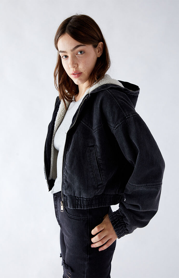 Black hooded sherpa jacket 2025