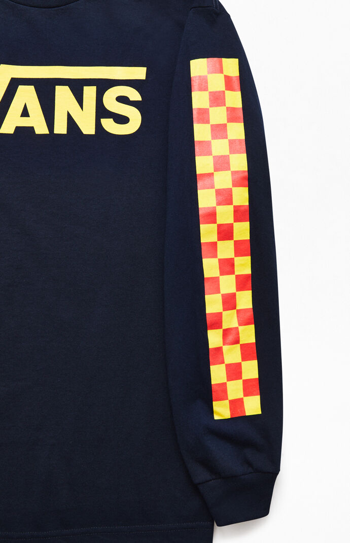 Navy Check Vee Long Sleeve T-Shirt