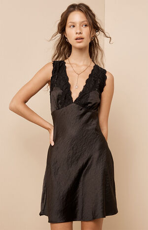 Satin Lace Trim Mini Dress image number 2