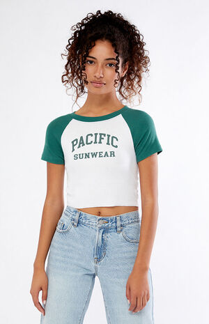 White & Green Pacific Sunwear Arch Raglan T-Shirt image number 3