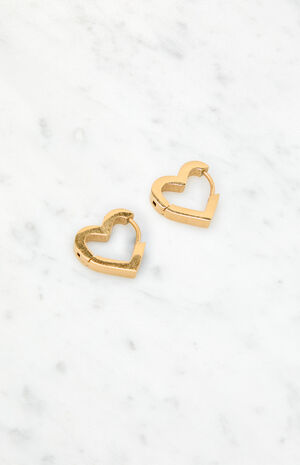 14K Gold Plated Heart Huggie Earrings image number 2